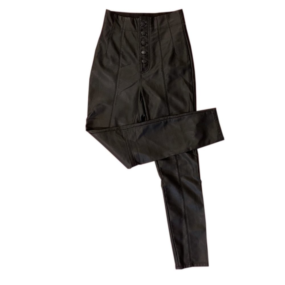 Free People Hi Rise Black Vegan Leather Leggings 0